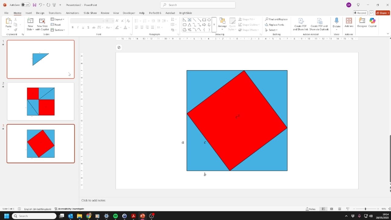 Create an animation showing a visual proof of Pythagoras' theorem #MathsAnimationTMiP Prompt 3