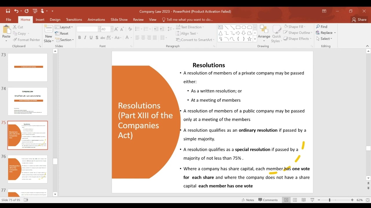 Company Law   Lecture 6 Company Meetings and Resolutions