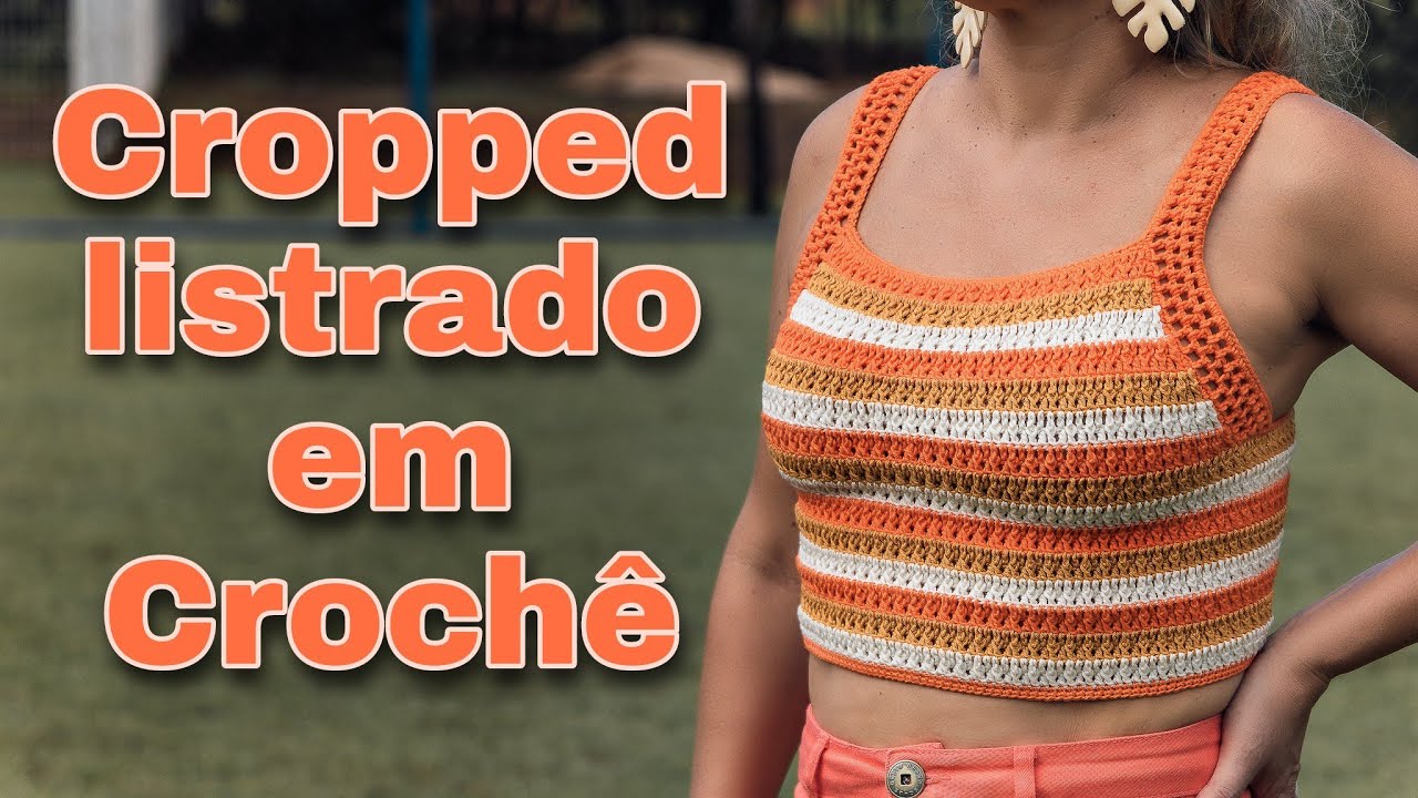 Cropped listrado em Crochê