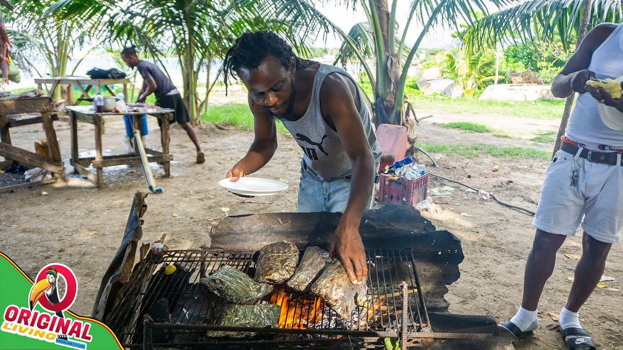 Fisherman Grill Fish For Customers On The Beach Jamaican Style | Catch And Cook