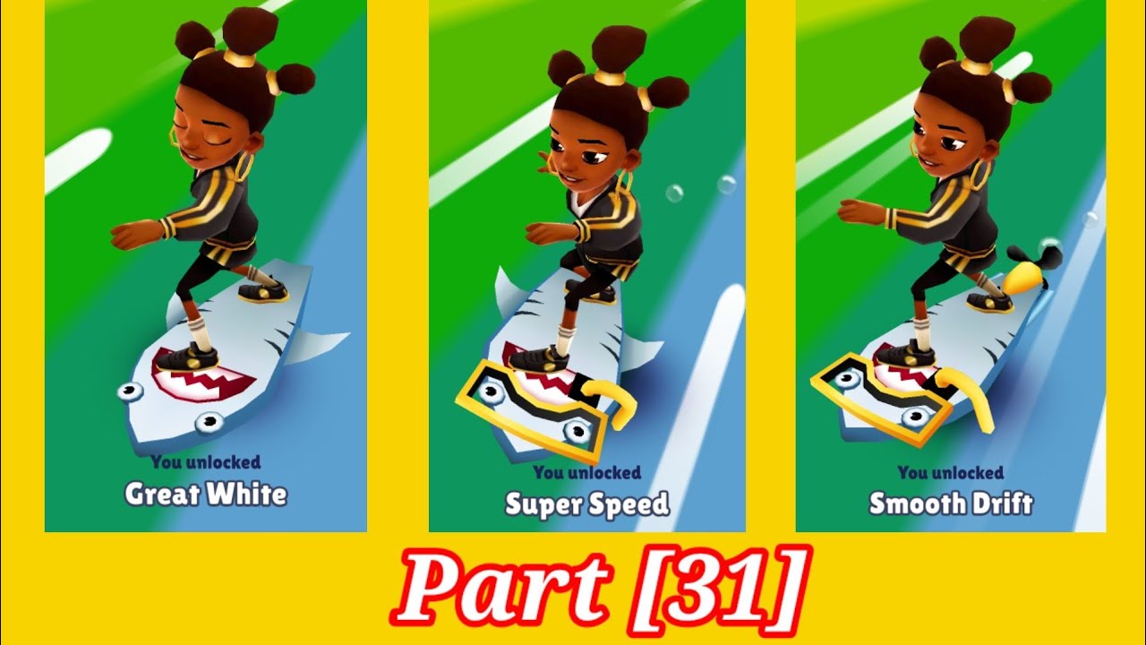 Subway Surfers Game || Play with Great White, Super Speed, Smooth Drift Board || part [31]