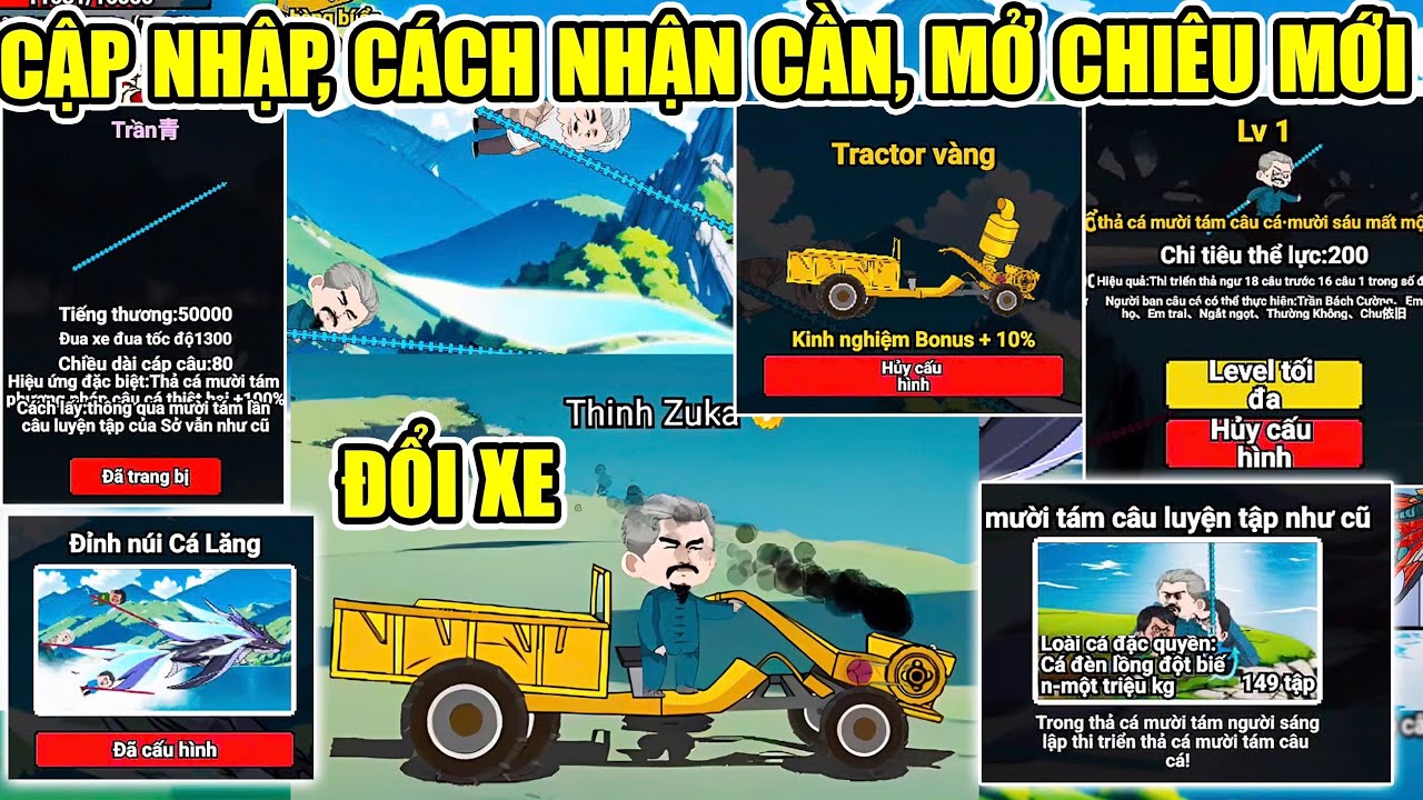 CÁCH NHẬN CẦN CÂU MỚI, MỞ KHOÁ CHIÊU MỚI, NHẬN XE VÀNG , MAP MỚI CÂU CÁ VẠN CÂN