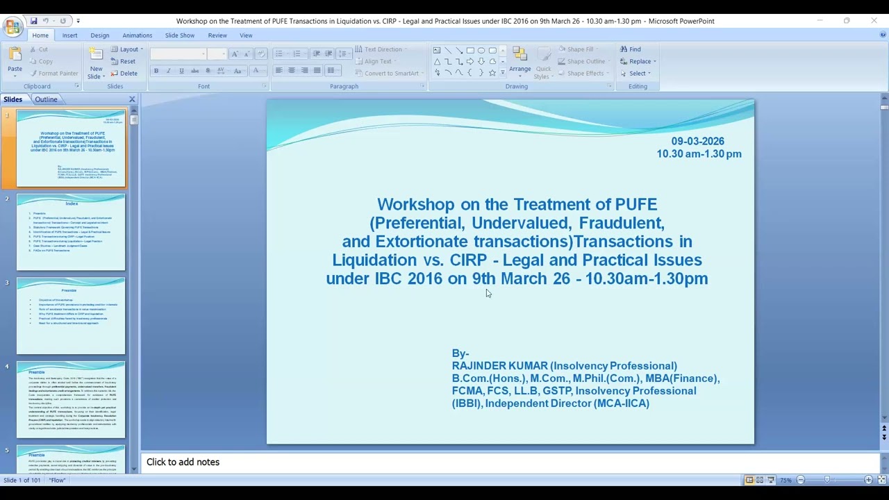 Workshop | Valuation, Resolution and PUFE Treatment