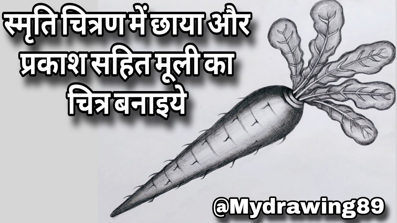 मूली का चित्र बनाने का आसान तरीका/radish drawing/मूली का चित्र/memory drawing
