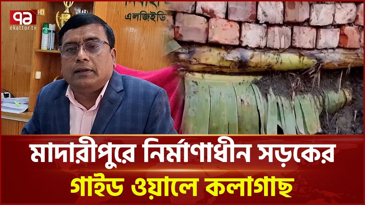 মাদারীপুরে নির্মাণাধীন সড়কের শক্ত কংক্রিটের বিমের পরিবর্তে কলাগাছ  | Madaripur | Ekattor TV