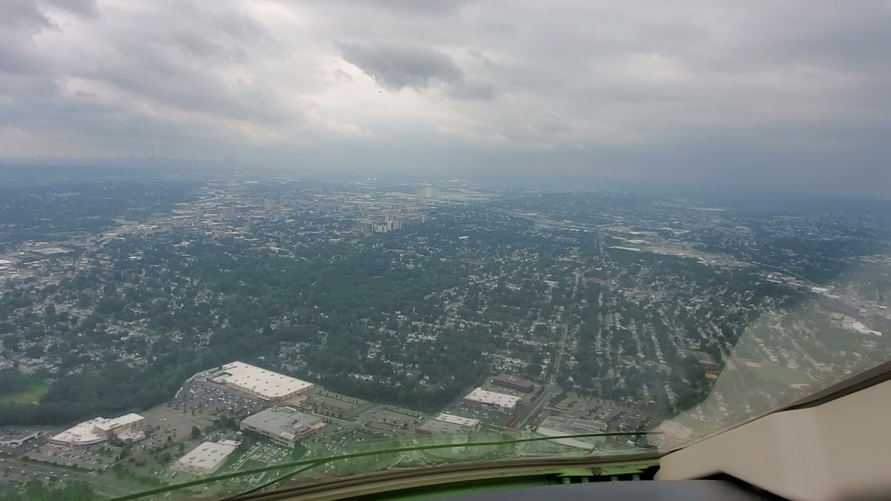 Bombardier Challenger 350 Jet Landing Teterboro, NJ, Runway 19, (KTEB) Cloudy Skies (KLM)