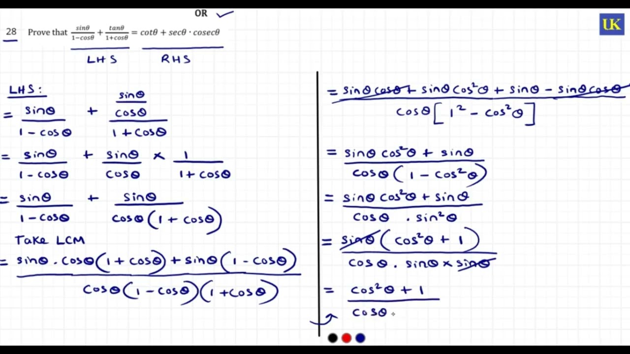 MQP 1 Maths | Prove that 𝑠𝑖𝑛𝜃/1−𝑐𝑜𝑠𝜃 + 𝑡𝑎𝑛𝜃 /1+𝑐𝑜𝑠𝜃 = 𝑐𝑜𝑡𝜃 + 𝑠𝑒𝑐𝜃 · 𝑐𝑜𝑠𝑒𝑐𝜃 | 2025 - 2026 | SSLCE