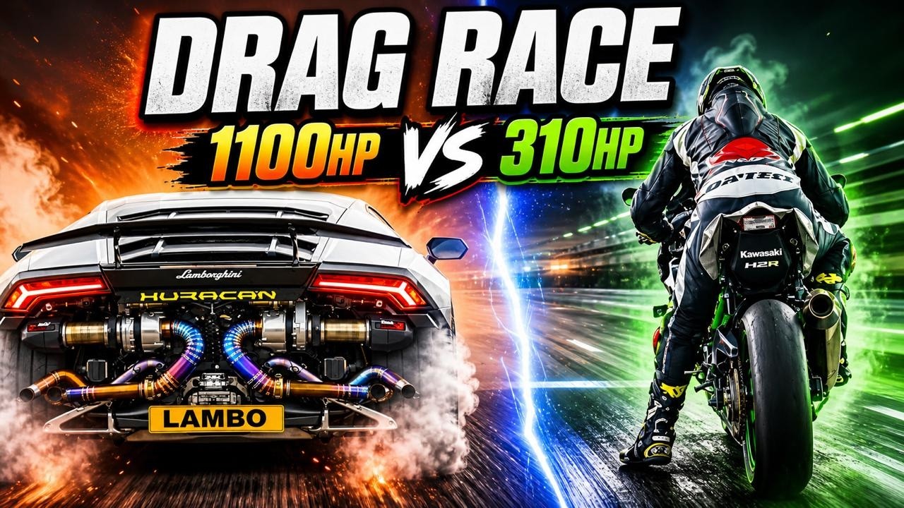 1,100HP Lamborghini Huracan vs Kawasaki H2R 😱 | CRAZIEST Drag Race Ever!