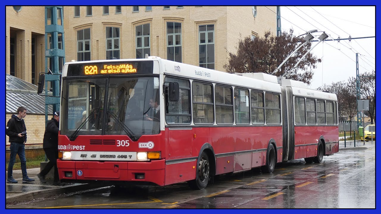 Поездка на троллейбусе Икарус 435T no. 305 на линии 82A в Будапеште, Венгрия