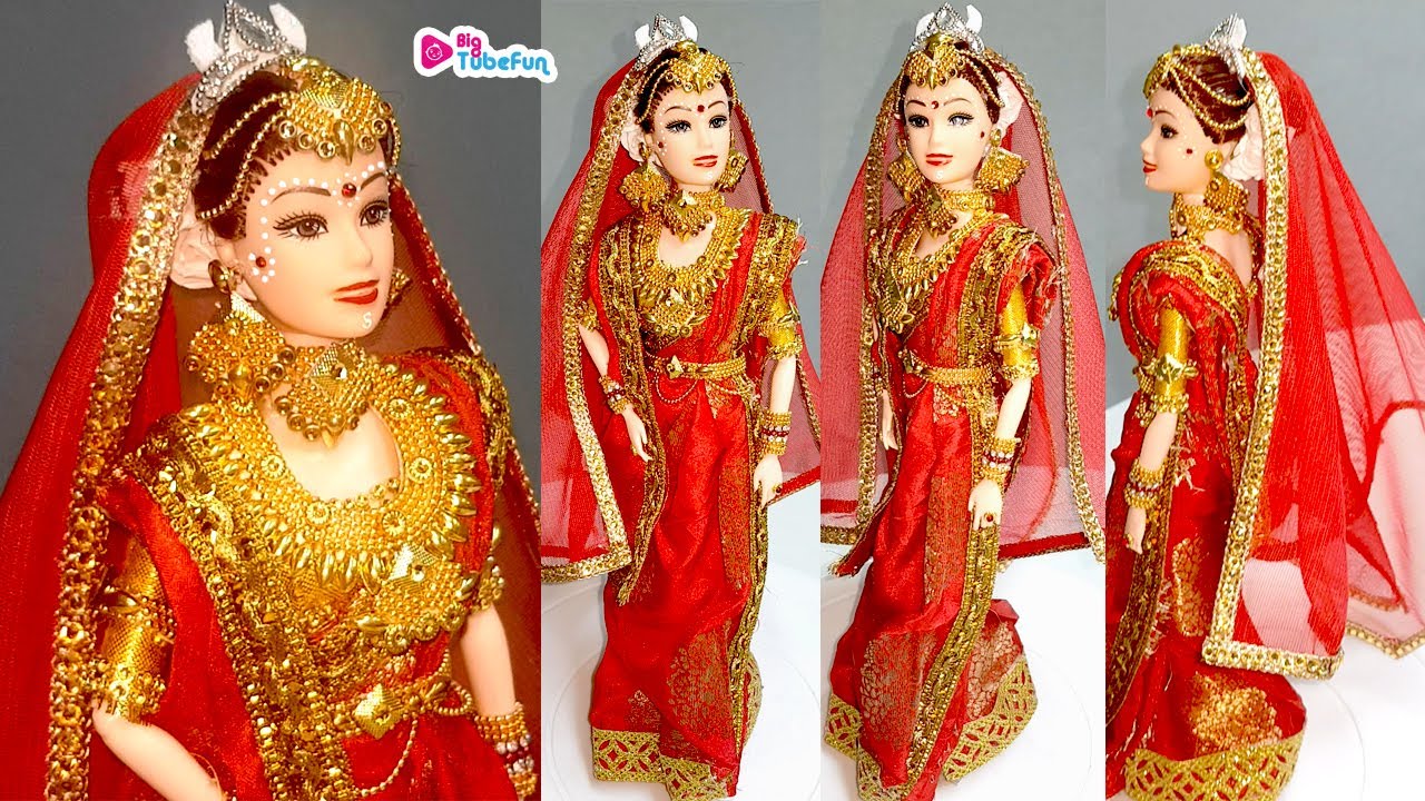 Barbie BENGALI saree draping | Indian bridal doll and jewellery | Drape a perfect saree for barbie