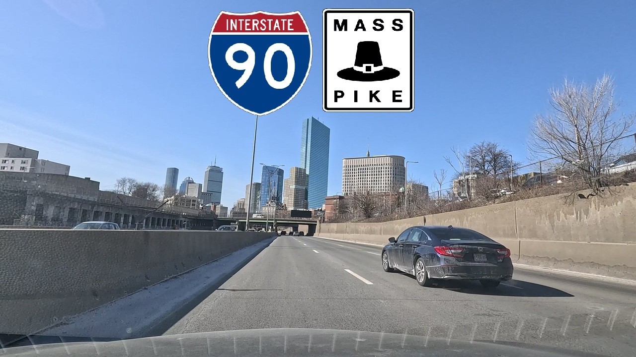 ⁴ᴷ⁶⁰ Driving Boston, MA: Massachusetts Turnpike (Interstate 90) from Logan Airport to Boston Landing
