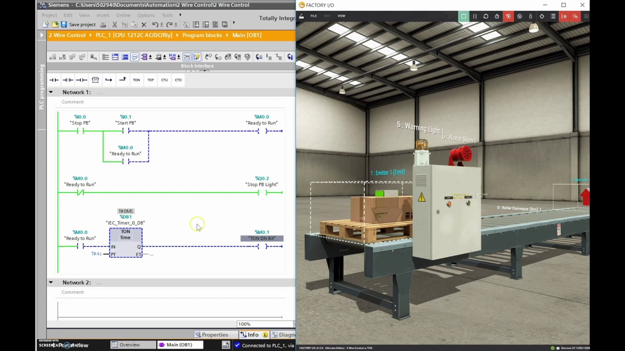 Siemens TIA Portal & Factory IO (On Delay TON Timer)