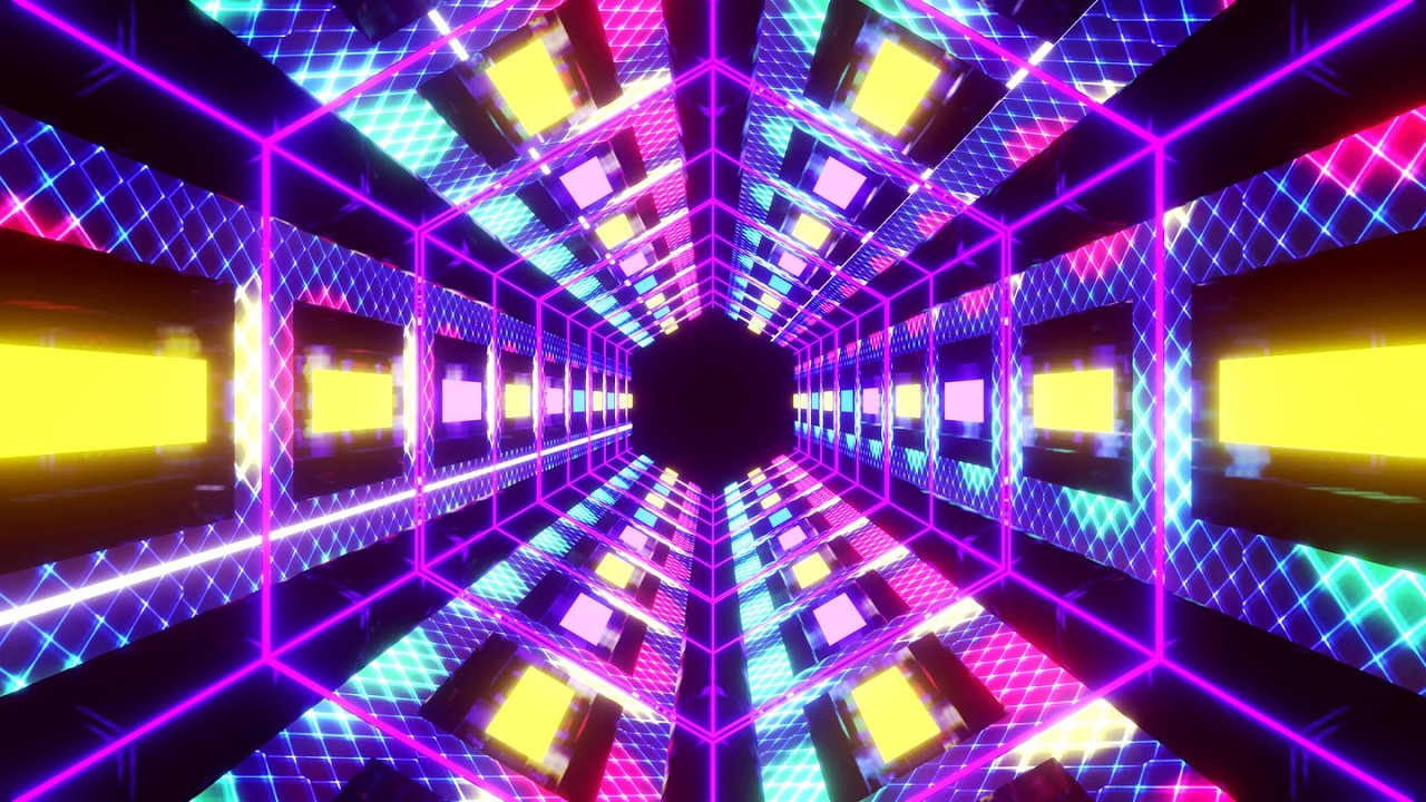 4K Abstract Hexagon tunnel Metallic Color Neon Led Light ScreenSaver Background Video