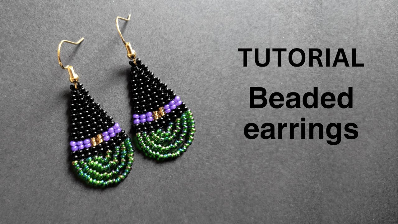 DIY halloween seed bead earrings, witch hat bead earrings tutorial
