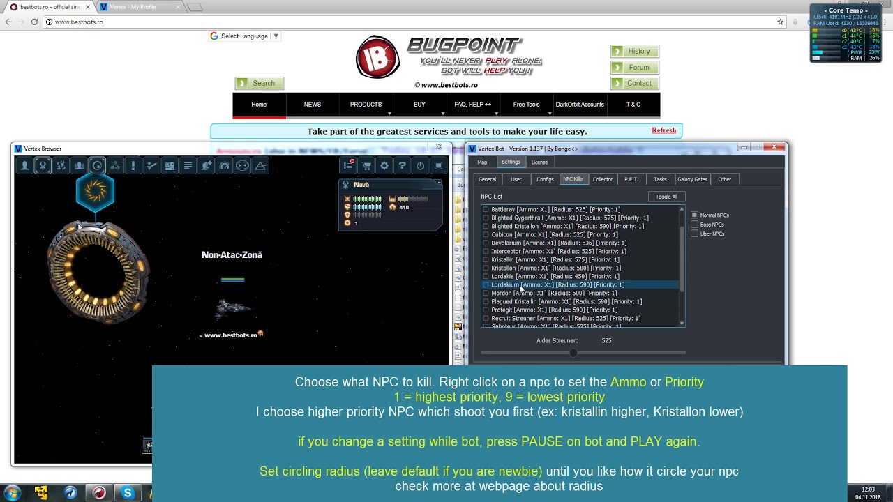 Vertex BOT - How to start, basic settings `till build x.137 - kill npc, collect box, GATES and more.