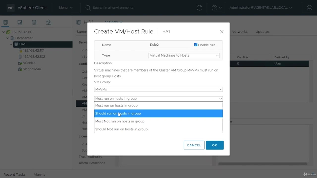 vSphere 7 Foundations 4.10 - vSphere Cluster Features - Control VM Placement using Rules for DRS