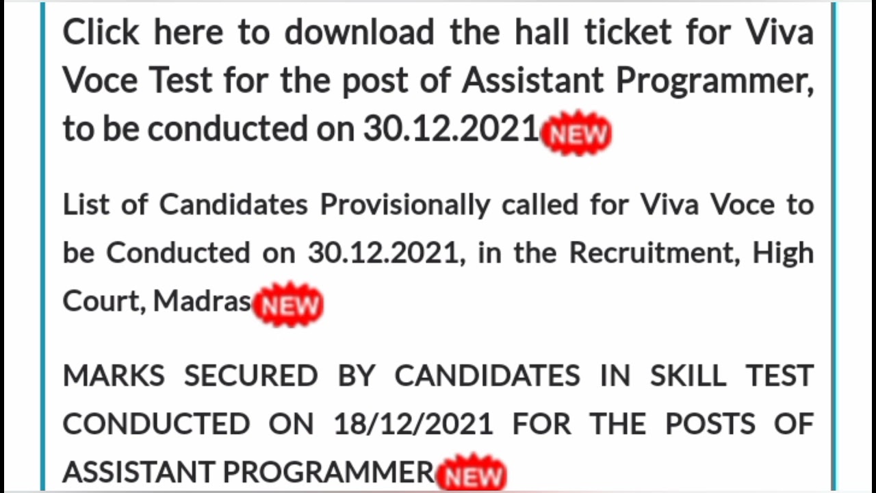 Madras High Court | Assistant Programmer | Skill Test Result...