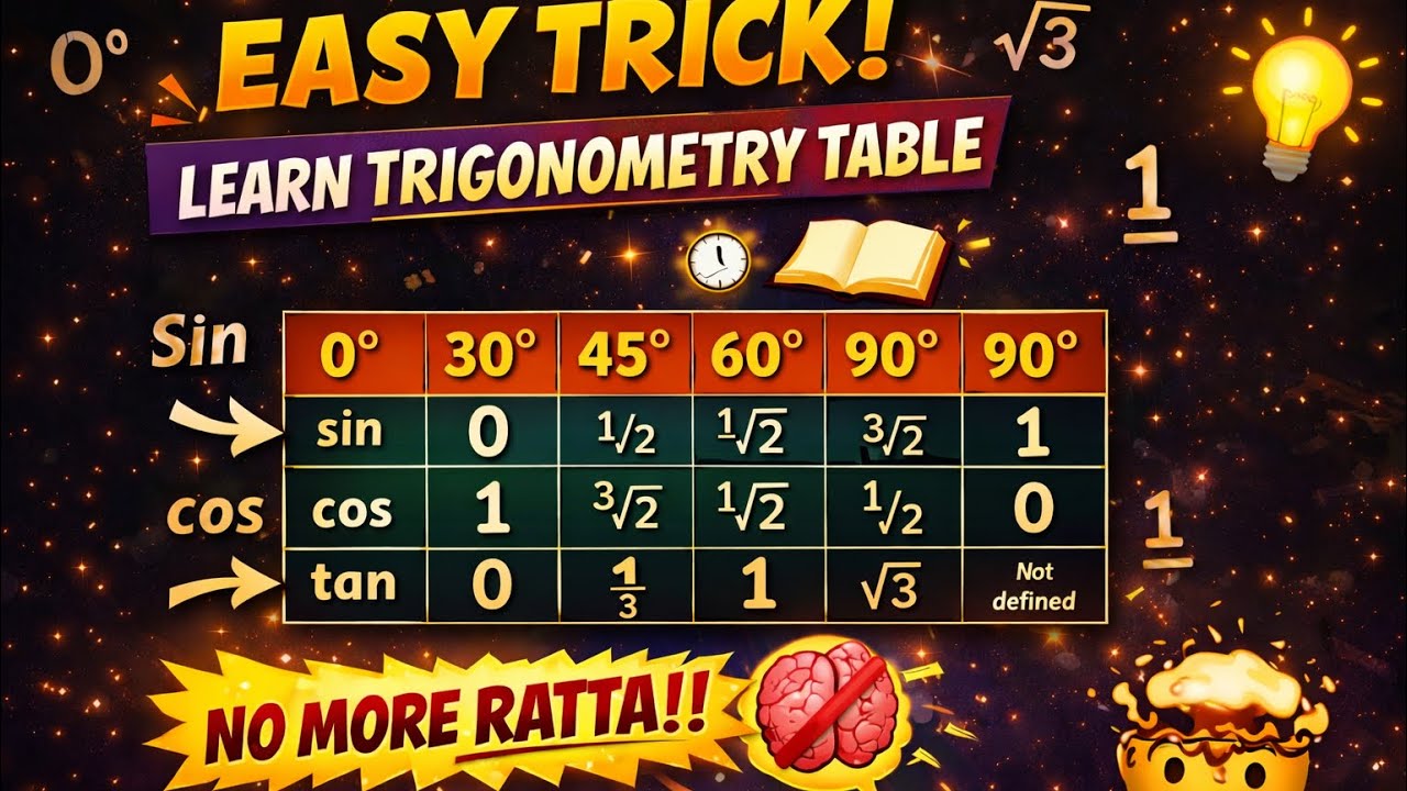 Trigonometry Table Ka Secret Pattern 🤯 | 0° se 90° Tak Full Clear#class 10#cbse#boards 