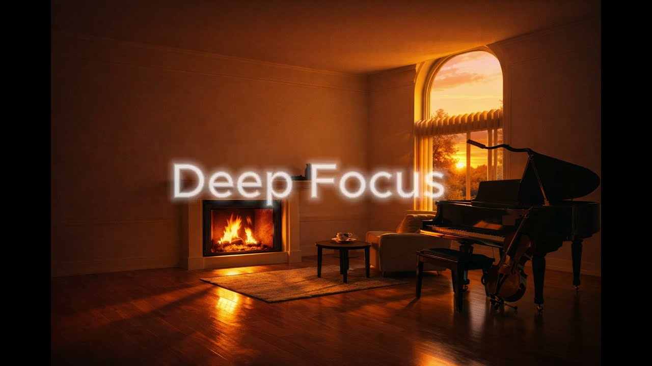 Cozy Sunset Room with Fireplace 🔥 Smooth Jazz Piano for Deep Focus & Reading | Focus Music Lab