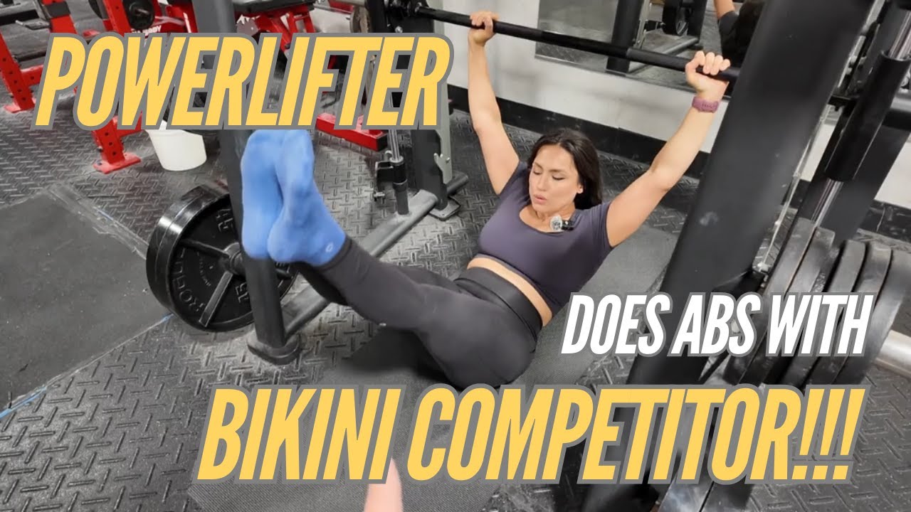 Bikini Competitor takes Powerlifter through FIRE ab circuit