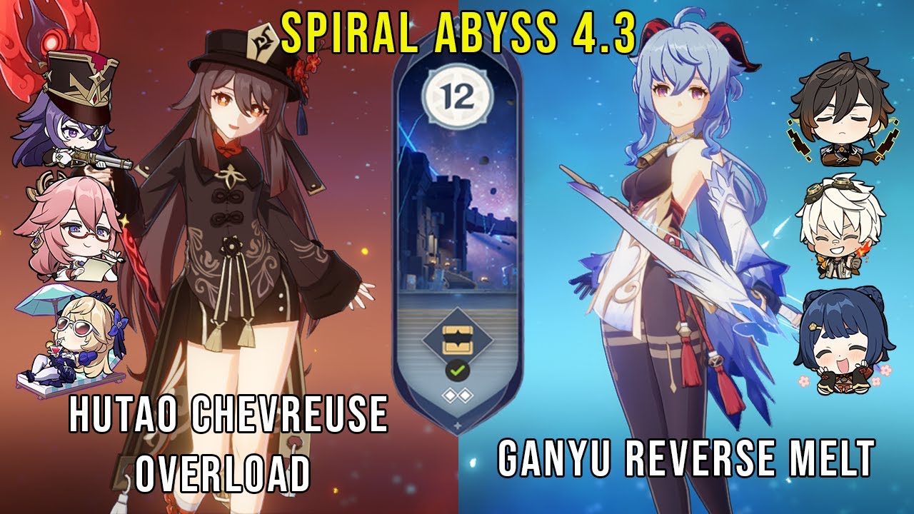 C1 Hutao Chevreuse Overload and C0 Ganyu Melt - Genshin Impact Abyss 4.3 - Floor 12 9 Stars