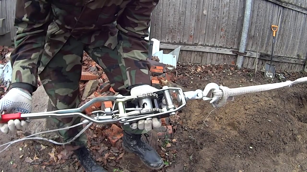 Корчевание пня с помощью лебедки