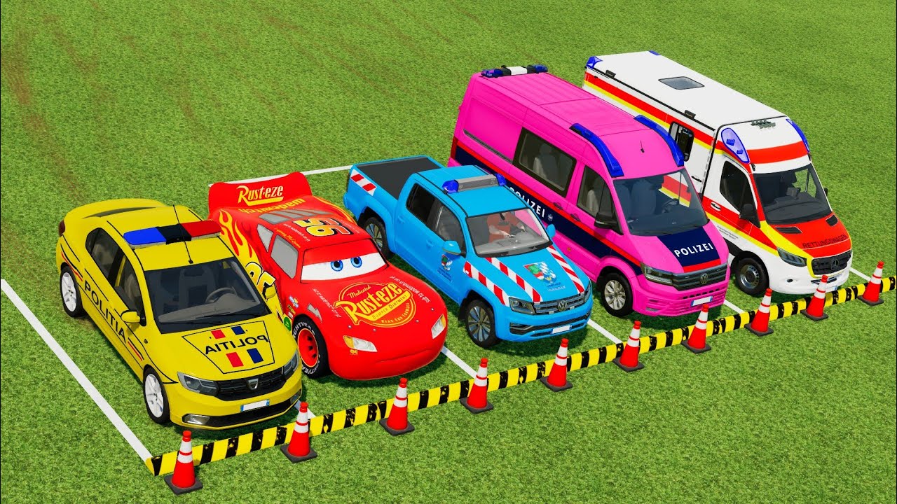 TRANSPORTING ALL POLICE CAR and AMBULANCE EMERGENCY VEHICLES WITH MAN TRUCKS! Farming Simulator 22
