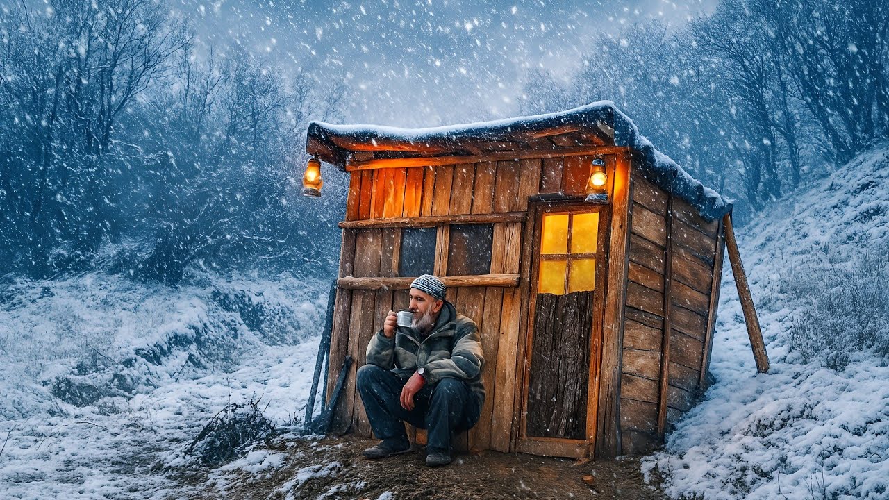 Winter Bushcraft Camp in Mountains _ Survival camping in heavy snowfall_Time-Lapse |  Wilderness .