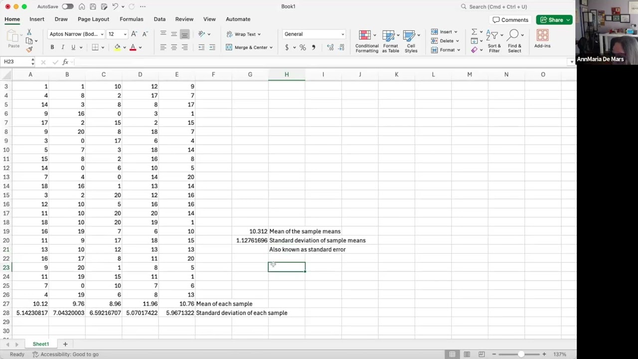 Sampling simulation and standard error