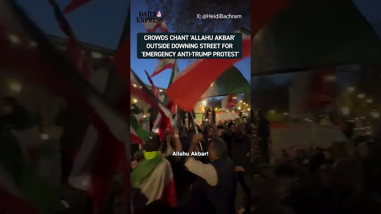Crowds of pro-Iranian protesters gathered outside Downing Street to chant 'Allahu Akbar' 😳
