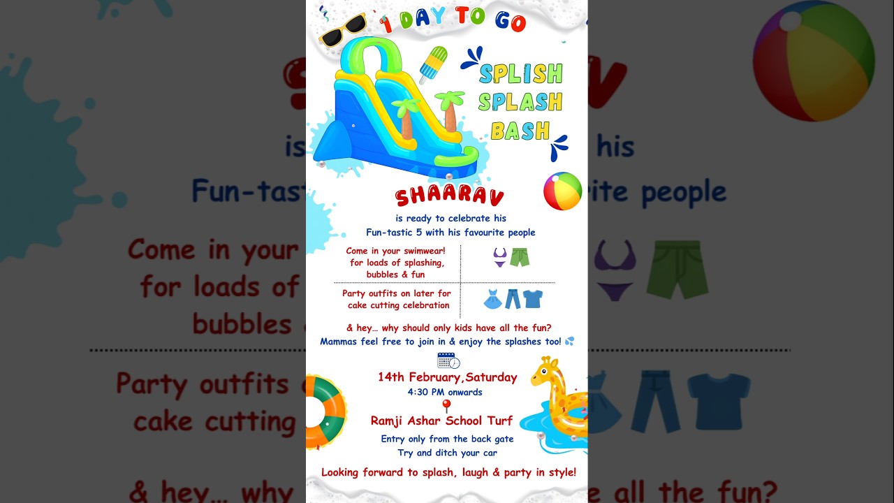 Splish Splash Bash Theme Birthday Invitation Card | Kids Pool Party Digital Invite Video