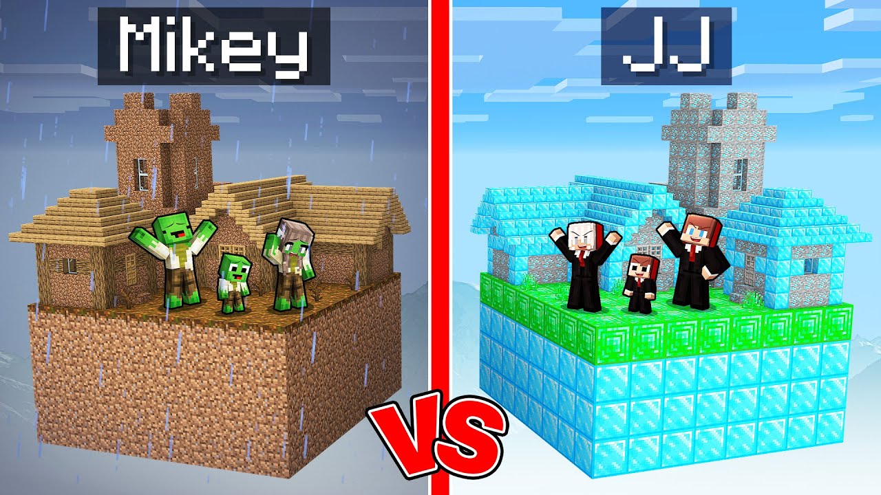 Mikey Family POOR vs JJ Family RICH SKY VILLAGE Battle in Minecraft (Maizen)