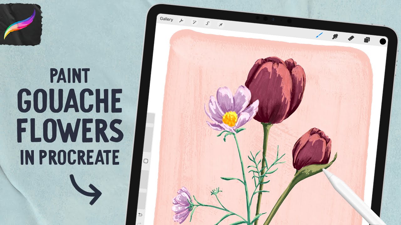 Рисование цветов гуашью в Procreate — полный урок с эскизом и цветовой палитрой