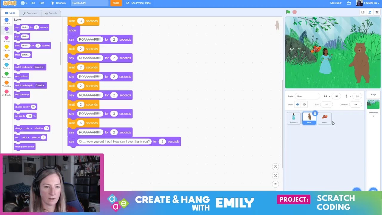 Create & Hang - Эмили пишет рассказ в Scratch.