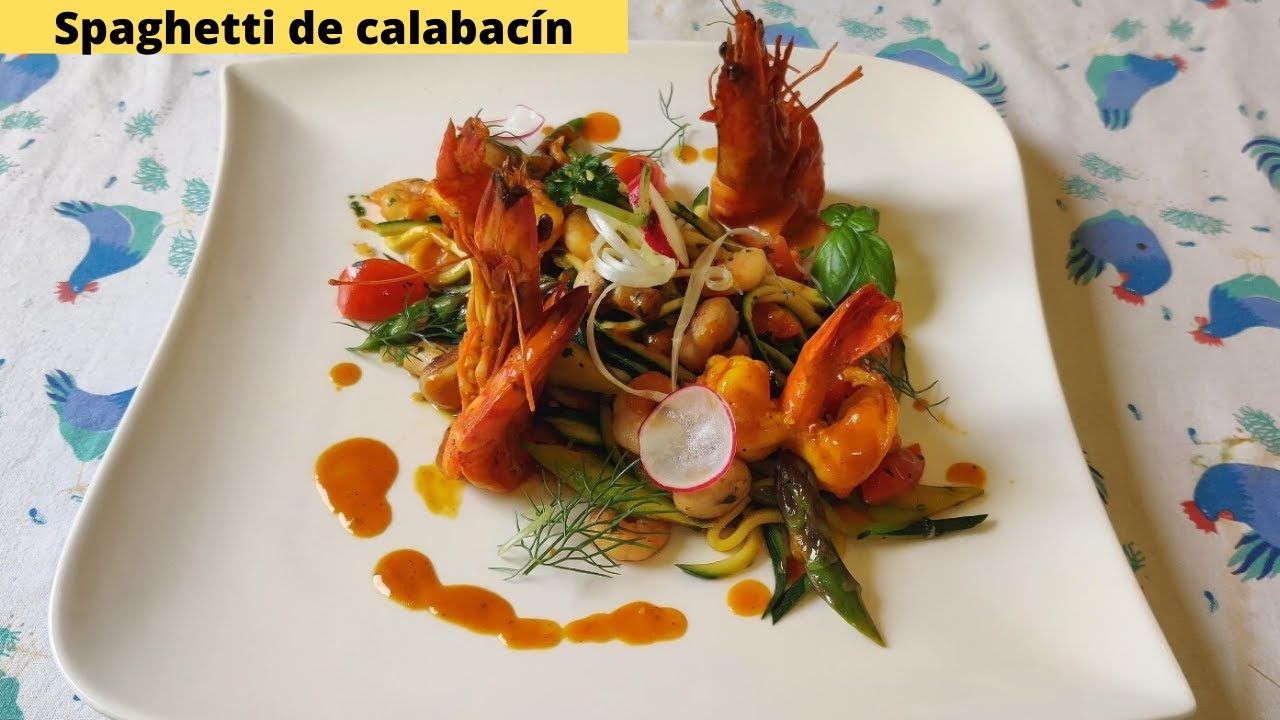 Spaghetti de calabacín con gambas