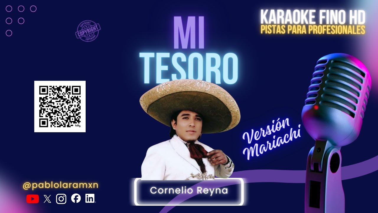 Mi Tesoro – Cornelio Reyna 🎤 Karaoke Fino HD | Version Mariachi | Pistas para Profesionales