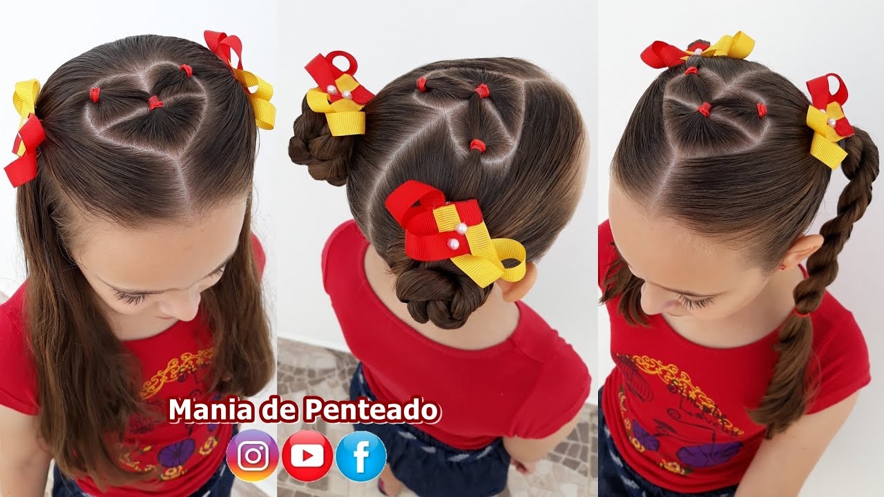 Penteado Infantil Fácil com Coração | Easy Heart Hairstyle with Two Buns our Ponytails for Girls💕