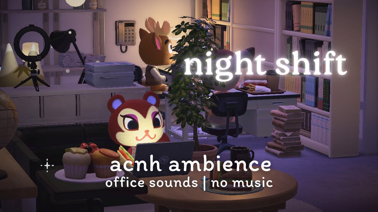 Night Shift 🌙🌃 ACNH Office Ambience | No Music • Study/Work Aid 📚 Soft Typing & Writing Sounds
