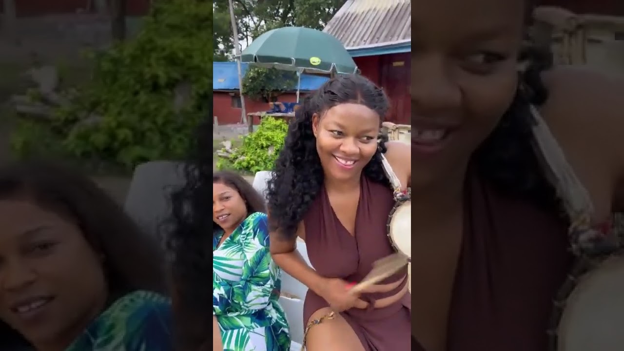 Nollywood Actress Kehinde Bankole Playing Talking Drum to Celebrate birthday