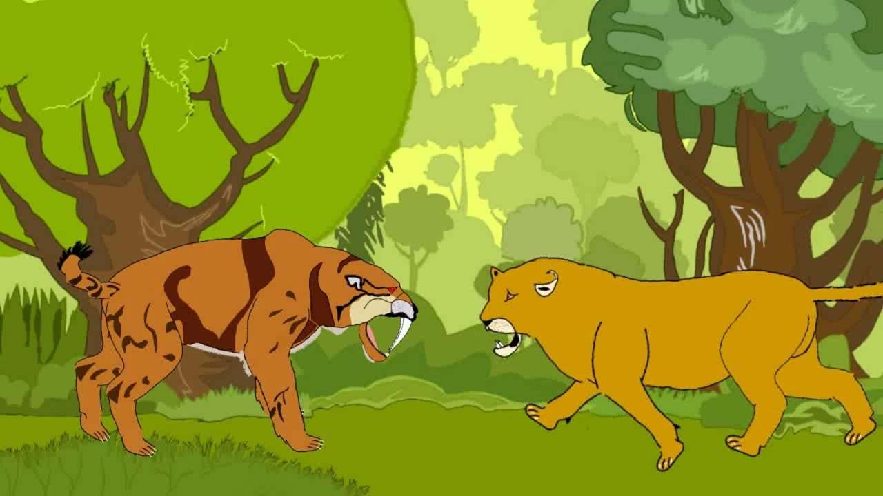 smilodon vs American lion animation #dc2 #drawingcartoons2