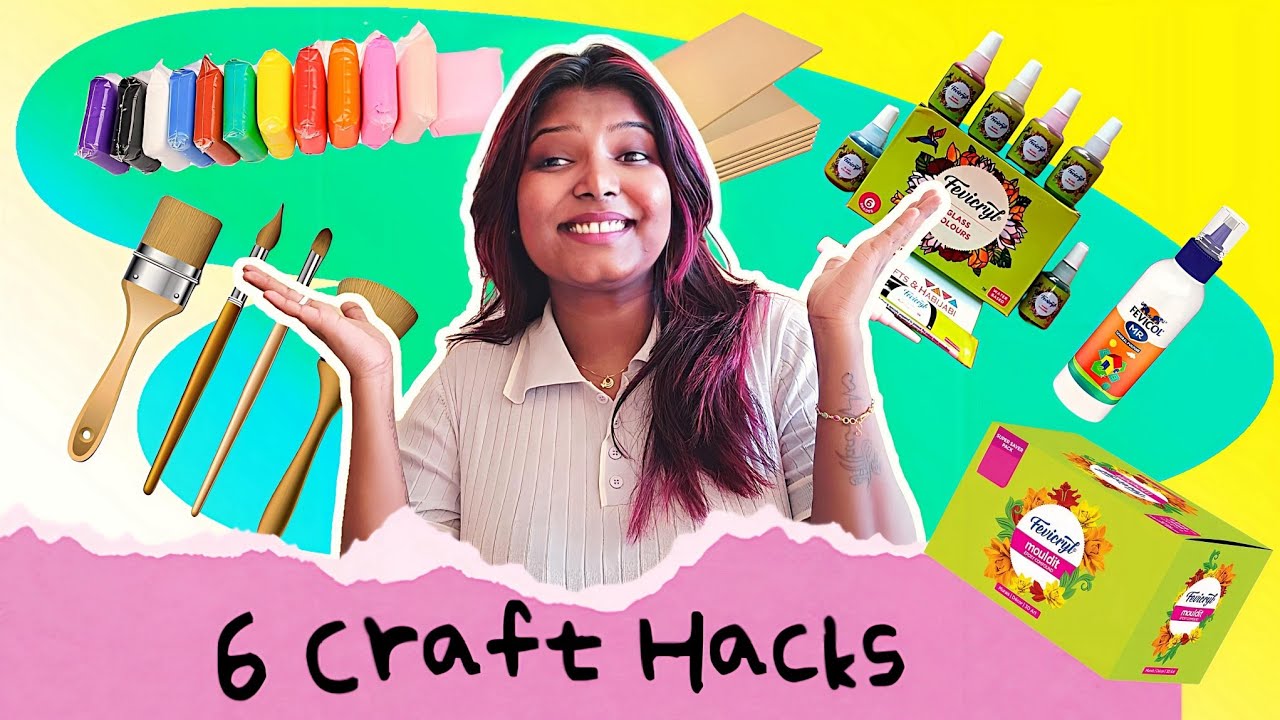 HOW To MAKE - 6 Homemade CRAFT Items😱 (Glass paint,mould it clay ,Air dry clay,fevicol, Brush, mdf)