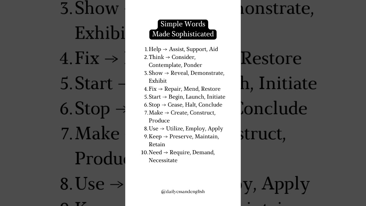 Simple Words Made Sophisticated, #cssenglish #cssenglishessay #englishwords #englishwriting #english