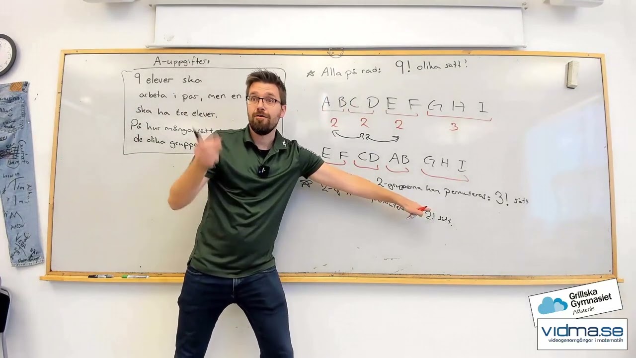 Matematik 5. A-uppgift i kombinatorik: Antal sätt att dela in elever i smågrupper