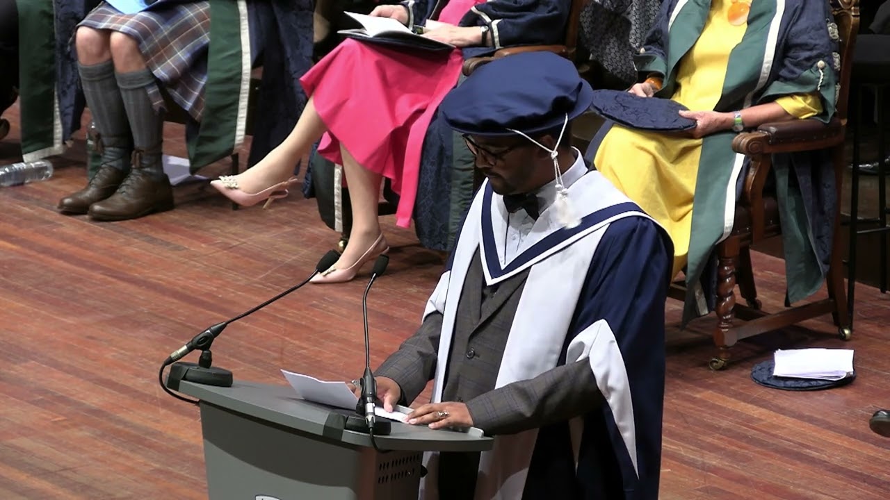 Honorary graduates Paul Ewing and Mostafa Salameh at QMU's 2022 graduation ceremony