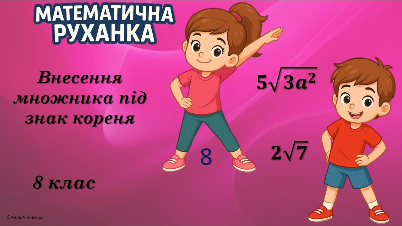 Математична руханка. 8 клас. НУШ. Внесення множника під знак кореня