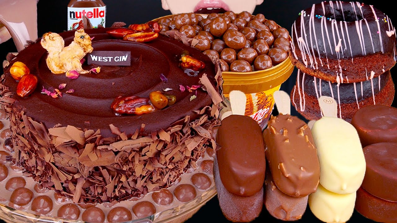 ASMR MALTESERS CHOCOLATE MILK MAGNUM ICE CREAM CAKE NUTELLA DESSERT MUKBANG먹방チョコレート 咀嚼音EATING SOUNDS