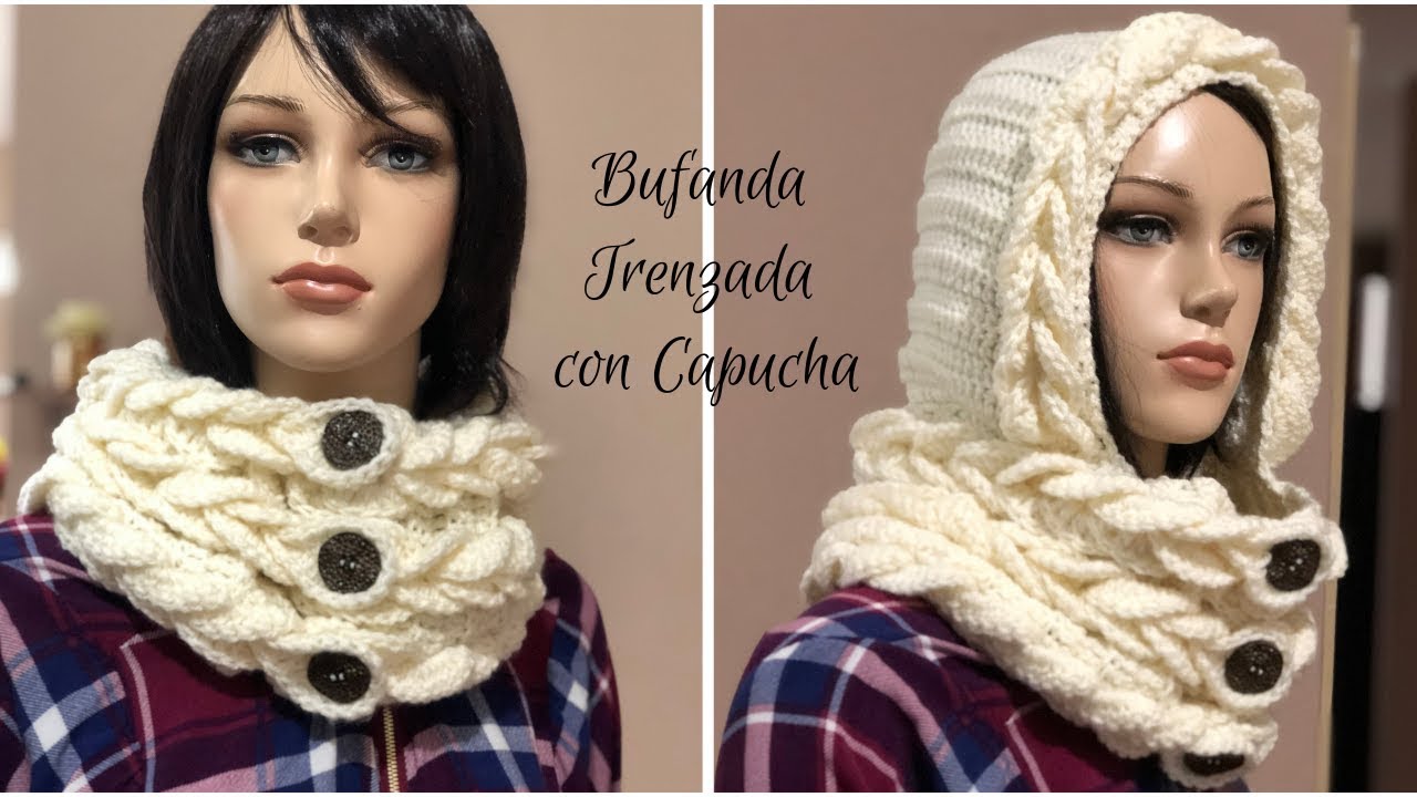 Bufanda Cuello Trenzado con Capucha Tejido en Crochet paso a paso