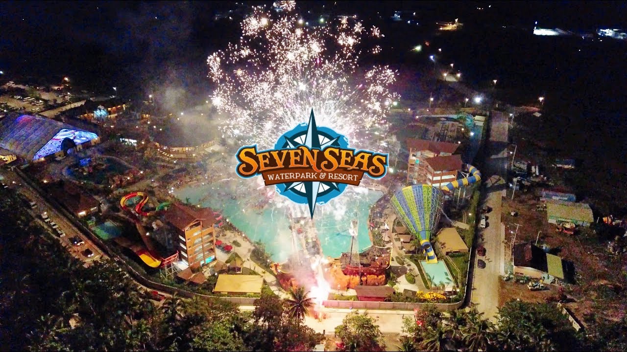 Closer Fireworks View from Above at Seven Seas Waterpark Grand Opening 4K