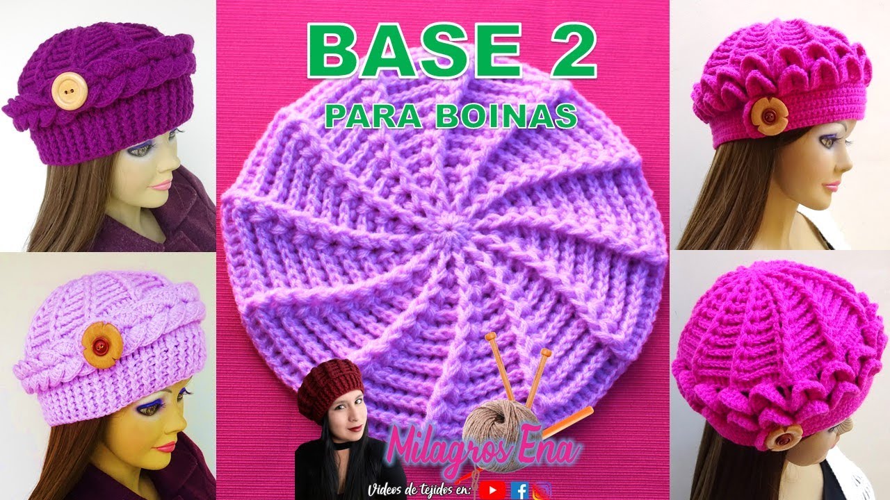 BASE 2 REVERSIBLE en espiral o remolino para aplicar en Boinas tejidas a crochet paso a paso