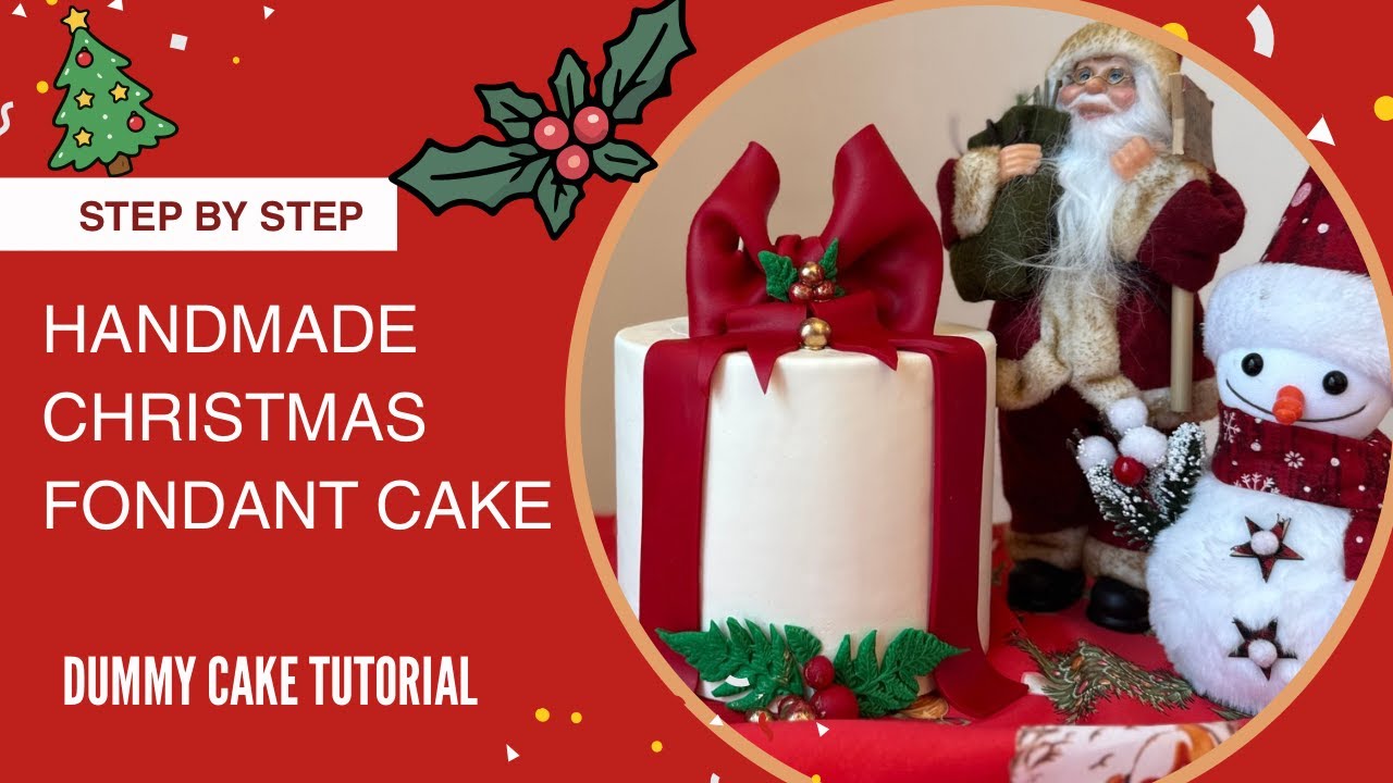 DIY Decorative Cake , dummy christmas cake decoration and fondant bow tutorial.  STEP BY STEP